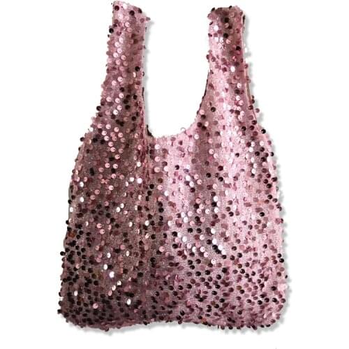 Pink Gold Mermaid Sequins Girls Bag Women Vintage Bead Vest Hands Bags Bolsos Mujer Original Handmade PVC Handbag Japan Style