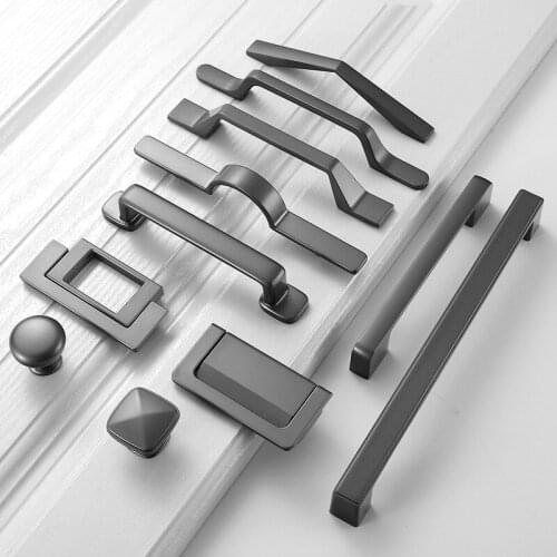 Zinc Alloy Grey Nordic Cabinet Handles Solid Drawer Knobs Cupboard Wardrobe Pulls Kitchen Door Handles for Furniture