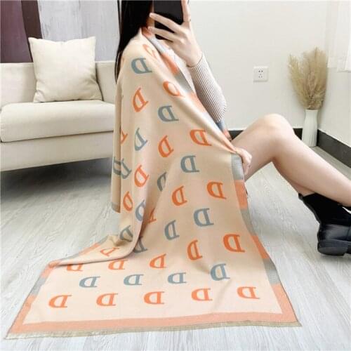 New Luxury Brand Scarf Winter Cashmere Scarf Women Thick Warm Shawl Wrap Letters Printed Pashmina Blanket Cape Female