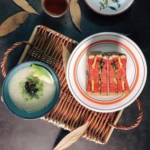 Foldable Plate Household Snack Mat Rattan Storage Tray Basket Fruit Rack Bowl