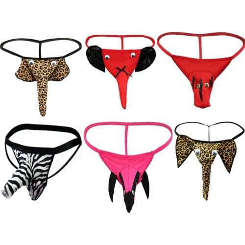 Elephant Leopard Men Thong Male Sissy Boy Panties Open String Sexy Lingerie Exotic Shemale Underwear For Sex Butt Plug Chastity