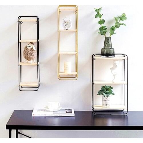 Wrought Iron Storage Racks Wooden Partition Multi-layer Wall Display Shelf Organizer Wall Hanging Decoration Rack Home Shelves