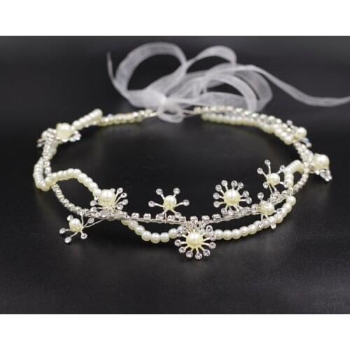 Elegant Sweetheart Bridal Headdress Pearl Crystal String Head Band for Wedding Perform Studio Travel Photo Prop Daily Life HP049