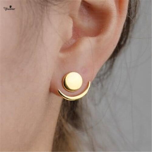 Yiustar Double Sided Geometric Round Stud Earring Moon Front Back Earring Copper Earring Plugs Jewelry Oorbellen Voor Vrouwen