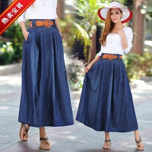 2020 cross-border high quality womens denim skirt Celebrity style hem pleated skirt
