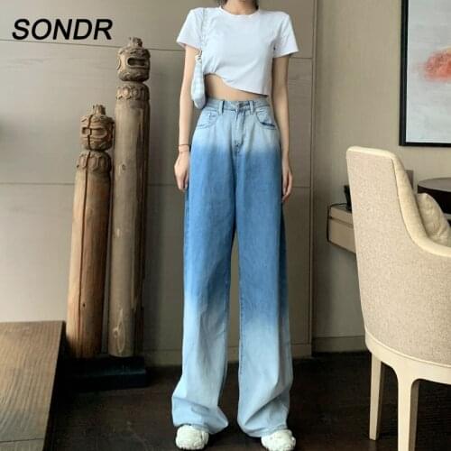 WomanS Jeans Wide Pants Joggers Gradual Color Wide Leg Pants 2020 Spring Autumn New Korean Fashion High Waist Straight Trouser