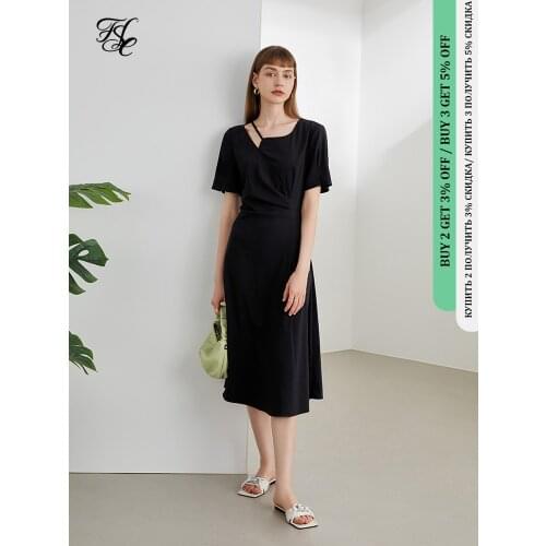 FANSILANEN Office Lady Black Dress Hight Waist Summer New Style Thin Designer High-level Hollow High Waisted Black Women Dress
