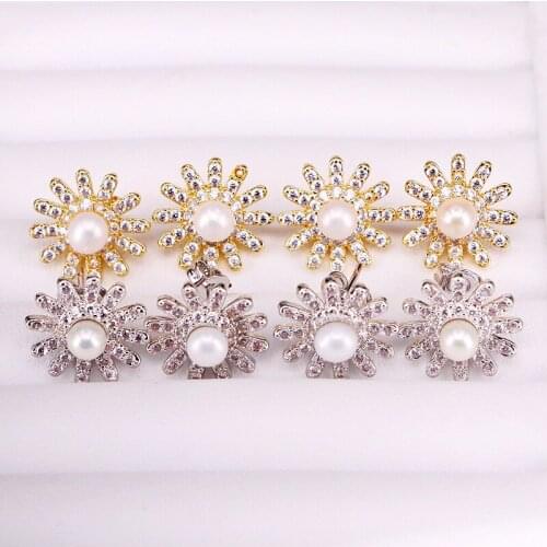 10Pairs ZYZ339-2877 CZ Micro Pave Flower Mother-of-Pearl Shell Stud Earrings Fashion Ear Stud Earing Jewelry Gift For Women