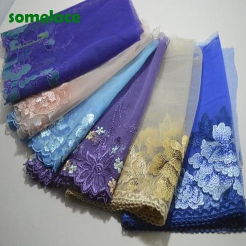2yds/lot)blue~red~purple~gold~wine etc.gauze color floral High quality embroidery fabrics embroidery lace trim193153SOMELACE