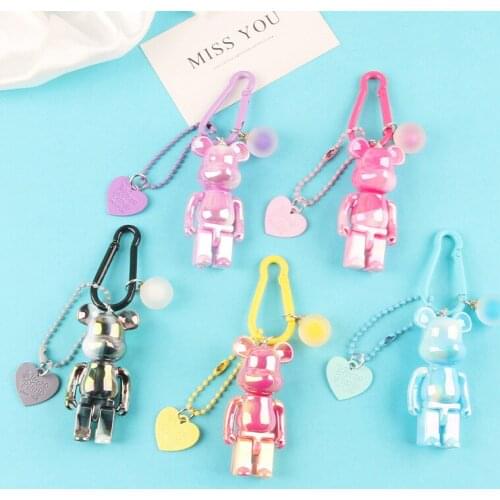 Cute Colorful Teddy Bear Doll Keychain Creative Cartoon Animal Heart Keyring Car Wallet Backpack Pendant Charm Resin Key Chains