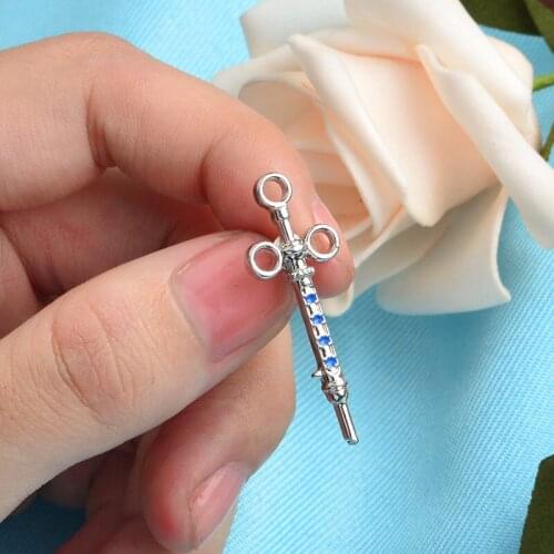 XEDZ Gold/Silver Syringe Enamel Brooch with White Shirt Lapel Brooch Badge Doctor/Nurse/Medical Student Jewelry Gift