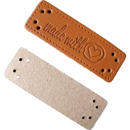 24Pcs/Lot 2X6Cm Hand Made With Love Clothing Labels For Family Gift Bag Luggage Logo Label Hand Made With Heart Pu Leather Tags