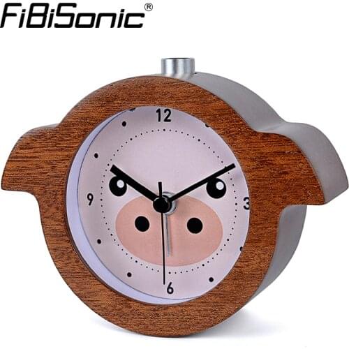 FiBiSonic Chinese Zodiac Animal Pigsy Wooden Snooze Night Light Alarm Clock Pig Wood Desktop Table Clocks Saat Despertador