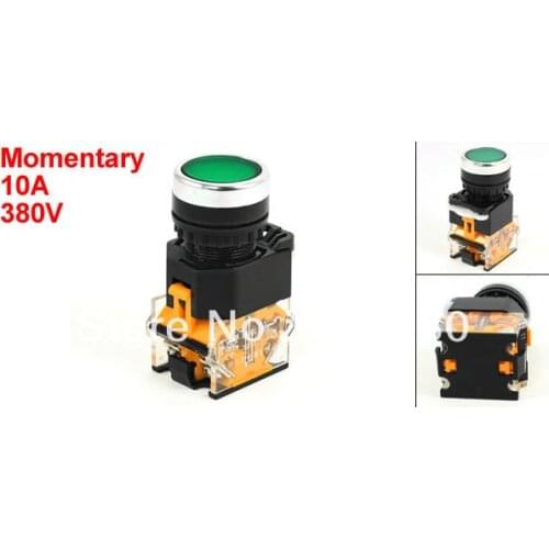 LA38-11 AC 380V 10A DPST 4 Screw Terminal Green Signal Light Lamp Momentary Non-Lock Push Button Switch