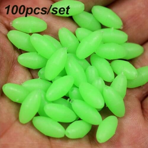 100PCS Hot Plastic Sea Green Fishing Oval Floats Beads Glowing Balls Stoppers Luminous Light