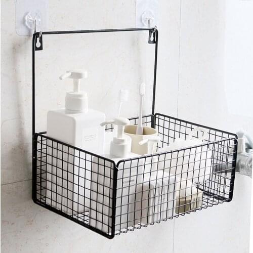 Ins wall wall shelf free punching toilet bathroom wrought iron hanging basket wall rack storage basket wall basket