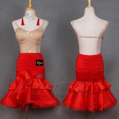 Latin dance costume Red Jumpsuit two piece
