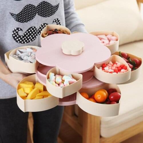 Creative Flower Petal Fruit Plate Candy Storage Box Nuts Snack Tray Rotating Flowers Food Gift Box for Party Wedding Container