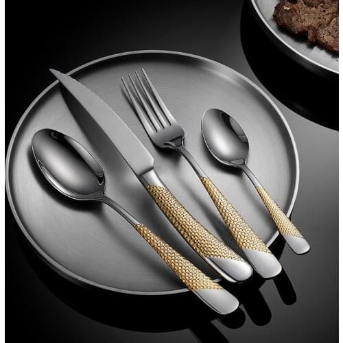 4PCS Kitchen Cutlery Silver Cutlery Set Stainless Steel Steak Dinnerware Luxury Fork Spoon Knife Western Tableware Home Set Gold