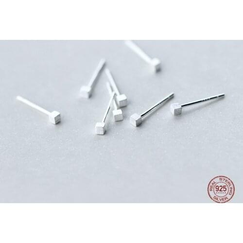 LKO 925 Sterling Silver Wire Drawing Mini Square Piercing Stud Earrings For Women Men Daily Simplicity Jewelry Ornaments