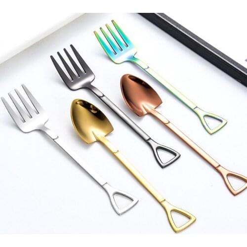 Stainless Steel Shovel Spoon And Fork Dessert Coffee Mixing Stick Fork Watermelon Ice Cream