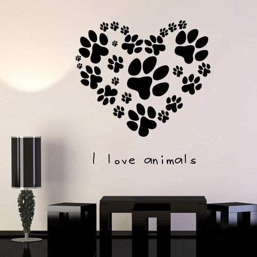 Dog Paw Print Cat Wall Stickers For Living Room Pets Veterinary Clinic Animal Love Vinyl Wall Decal Decor Pets Shop