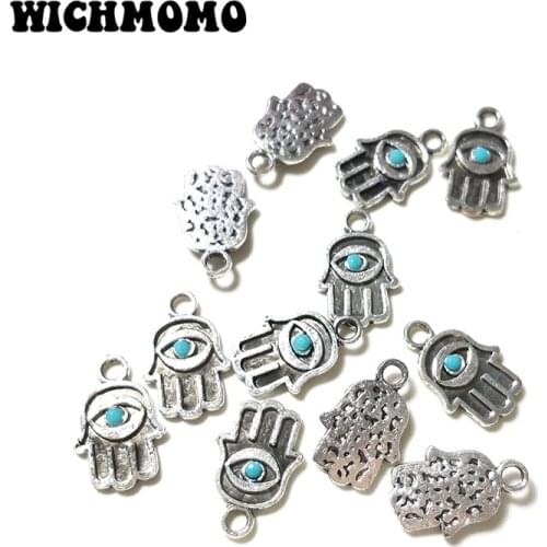 New Fashion 10 Pieces Zinc Alloy Inlaying Blue Resin Hand Charms Pendants Earring Necklace Diy Jewelry Accessories PJ359