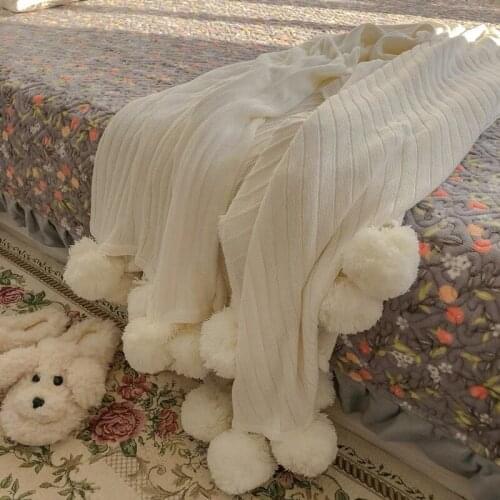 Bedroom all-cotton knitted wool ball blanket Office nap blanket sofa leisure blanket