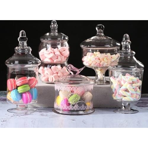 European Style Strong Glass Storage Jar Transparent Glass Candy Jar with Lid Storage Container Wedding Decoration Party Supplies
