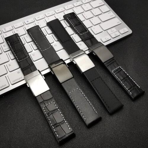 Brand 22mm Black Bracelet Leather+ Silicone Rubber Watch Band Stainless buckle For navitimer/avenger/Breitling strap tools