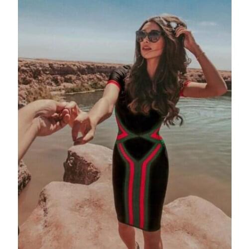 Top Quality Black Geometric Sleeveless Sexy Rayon Bandage Dress Homecoming Party Dress
