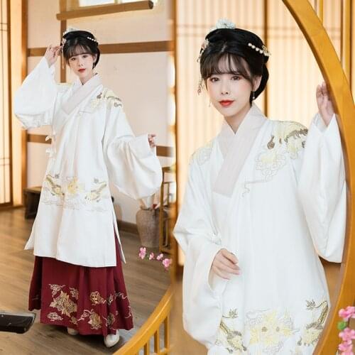 Chinese Style Traditional Hanfu Suit Women Daily Clothes Ming Dynasty Embroidered Clothes Ancient Folk Dance Costumes DQL4711