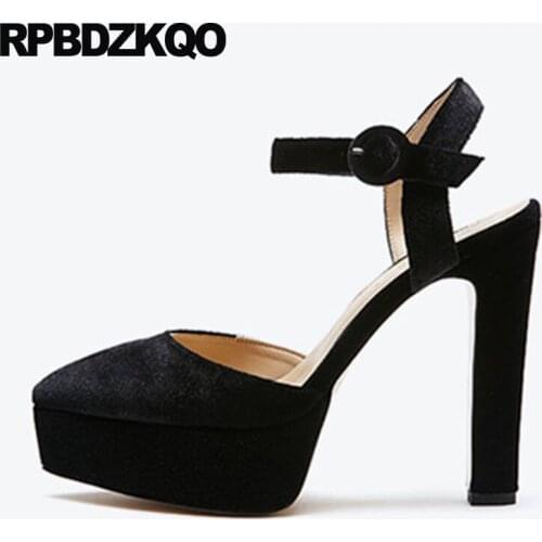 Nude Platform Heels High Quality Velvet Women Black Fetish Pumps Exotic Dancer 12cm 5 Inch Pointed Toe Slingback Shoes Thick
