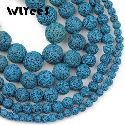 WLYeeS Peacock Blue Rock Lava Stone Bead 4-12mm Natural Stone Round Loose Bead for Jewelry Bracelet Making DIY 15" Factory price