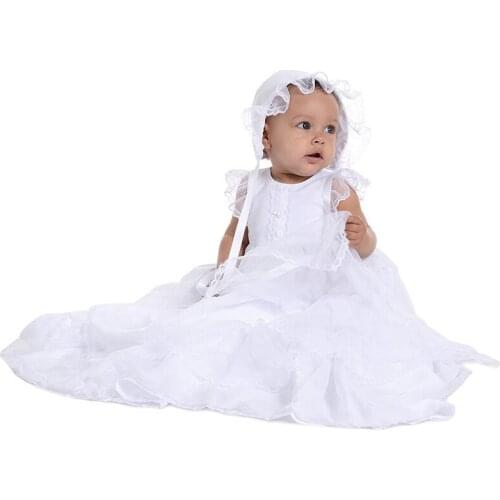 Yatheen Baby girl Newborn-9month Tiered-hem Christening Gown Baby Special Occasion Dresses