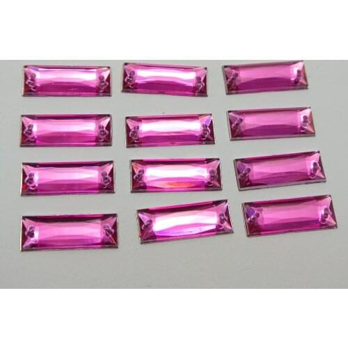 100 Hot Pink Acrylic Flatback Sewing Rhinestone Rectangle Sew on beads 7X19mm