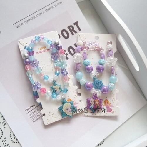 2 pcs/lot Disney Childrens Accessories Girls Necklace Set Frozen elsa Anna Bracelet Sweater Chain Baby Hair Accessories