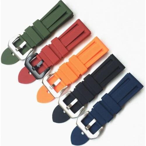 22mm 24mm 26mm Black Blue Red Orange Army green watch band Silicone Rubber Watchband Replace For Panerai Strap needle buckle