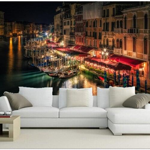 The custom 3D murals,Venice Canal Night Street lights Cities wallpapers , living room sofa TV wall bedroom wall paper