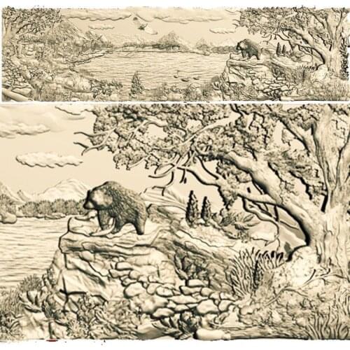 Scenery_bears 3d model STL relief for cnc STL format tropical panorama 3d Relief Model STL Router 3 axis Engraver ArtCam
