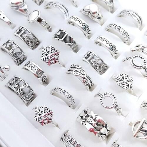 Random 5PCS Retro Adjustable Opening Finger Rings for Women Unique Geometric Carved Ring Bohemian Jewelry Random Style Wholesale