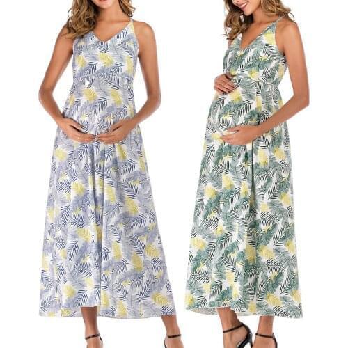 #58 Maternity Clothes Summer Women Short Sleeve Flower Print Maternity V-neck Dress Fashion Pregnancy Dress Vêtements Maternité