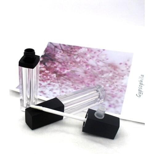 8ml Clear Plastic Square Lipgloss Empty Tube with Matte Black Lid Cosmetic Lip Gloss Packaging Container
