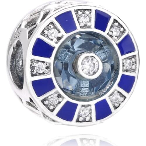 Ajax 925 Sterling Silver Beads Charms Blue Turntable Fit Bracelets Chain Girl Birthday Gift Fine Jewelry For Women