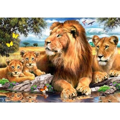 5D DIY lion family Diamond painting cross stitch full Square Diamond embroidery Europe Home decoration Rhinestone animal series