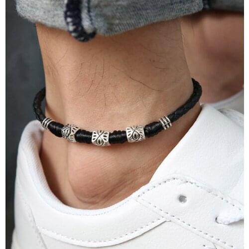 High section-Hand-woven Leather Rope Bracelet Anklet For Men Womens Couple Feet Jewelry Retro Personality Ankle Ornaments