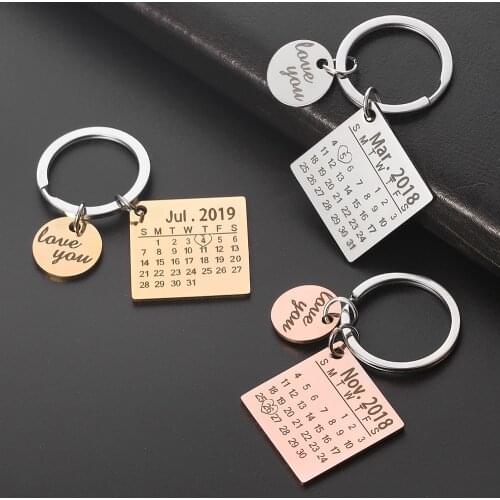 Custom Calendar Name Photo Keychain Men Women Christmas Valentines Day Birthday Gift Anniversary Gift