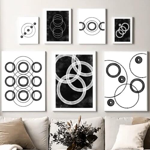 Black White Round Geometry Abstract Wall Art Canvas Painting Nordic Posters And Prints Wall Pictures For Living Room Retro Decor
