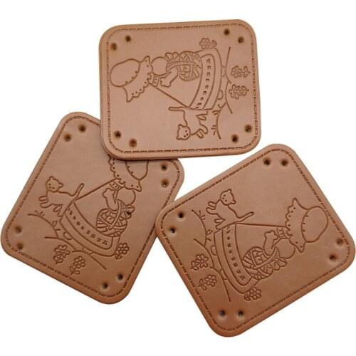 Girl With Hat Handmade Leather Mark With Cat For Gloves Clothing Spring Hand Made Tags Brown Handmade Label For Scarf