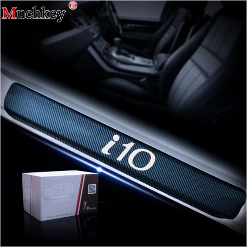Welcome Pedal Car Door Sill Scuff Plate For Hyundai I10 Door Threshold Plate 4D Carbon Fiber Vinyl Sticker Auto Part 4Pcs